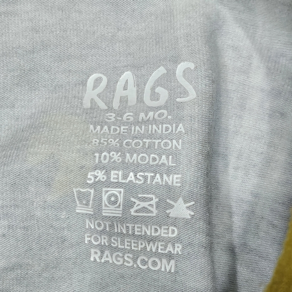 RAGS Birds Palm Trees Infant Romper Grey Yellow 85% Cotton 10% Modal Sz 3-6 Mnth - Picture 3 of 3